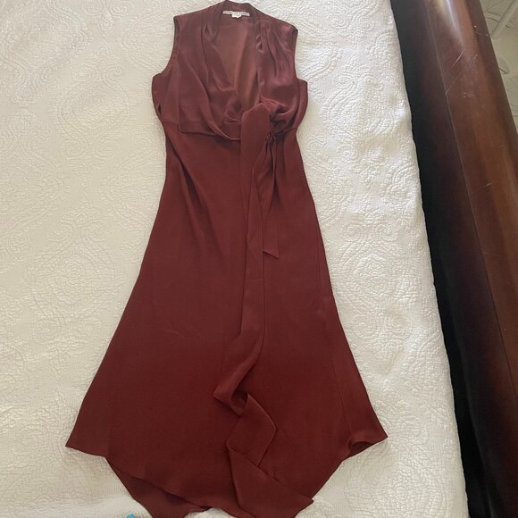 Veronica Beard Briony Satin Wrap Dress • Rust Copper Sleeveless Midi Size 8 - Picture 4 of 8